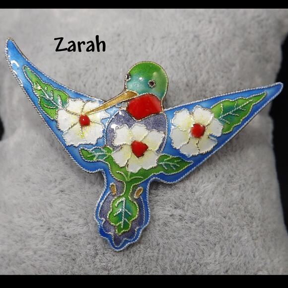 Vintage Zarah Hummingbird Brooch, Enamel on Silver - Picture 7 of 10